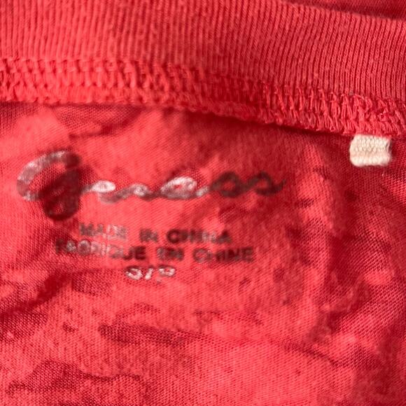 Guess Y2K Burnout Henley Womens Top Sz S Coral Sheer Coquette Grunge Bling Logo - Picture 9 of 12